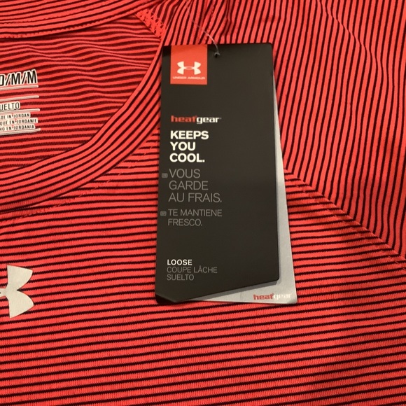 NWT Women’s Under Armour Striped Crew Neck Shirt Orange Black Size M - Picture 5 of 8